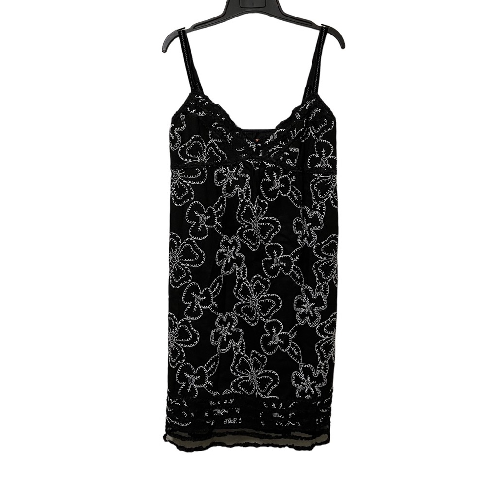 Cynthia Steffe Black White Floral Embroidered Linen Blend Dress